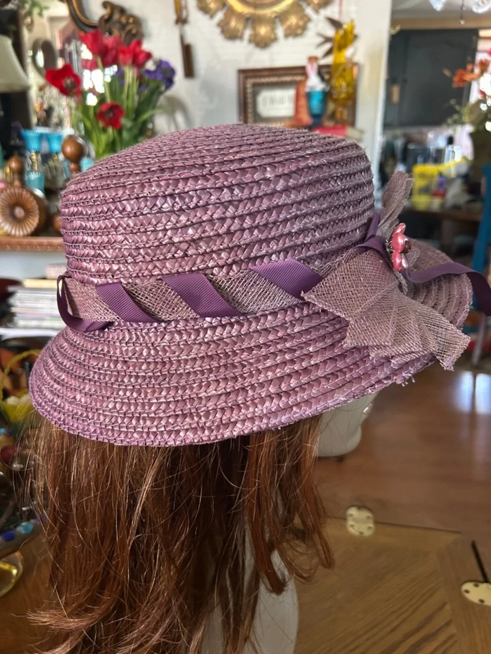Vintage Purple Straw Hat - Picture 3 of 7